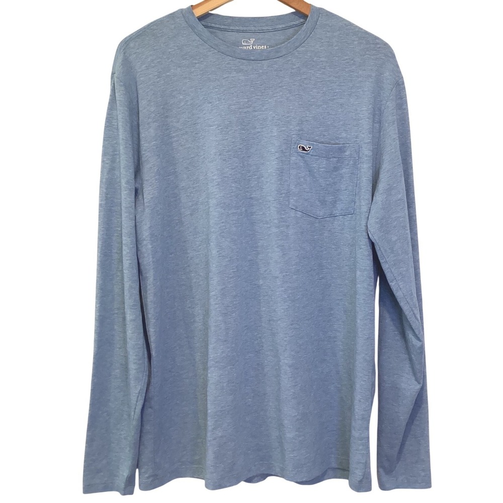 Vineyard Vines Mens Blue Long Sleeve Pocket T-Shirt Pullover Performance - Med